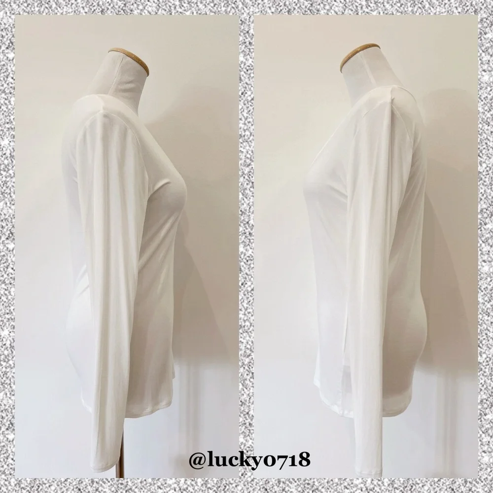 Majestic Filatures NWOT White V-Neck Long Sleeve Tee Sz 2 - Picture 5 of 8